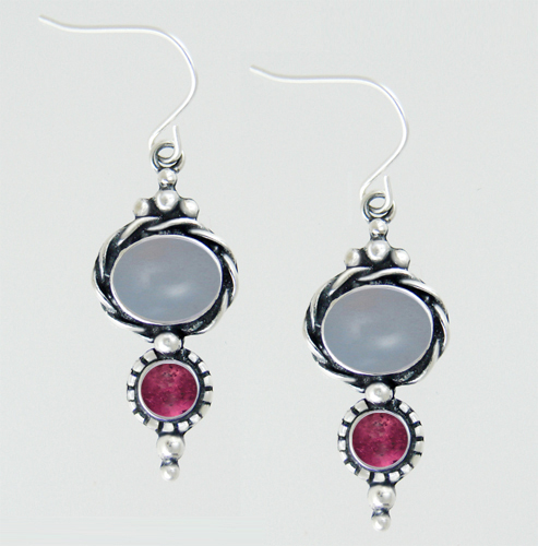 Sterling Silver Drop Dangle Earrings With Chalcedony And Pink Tourmaline